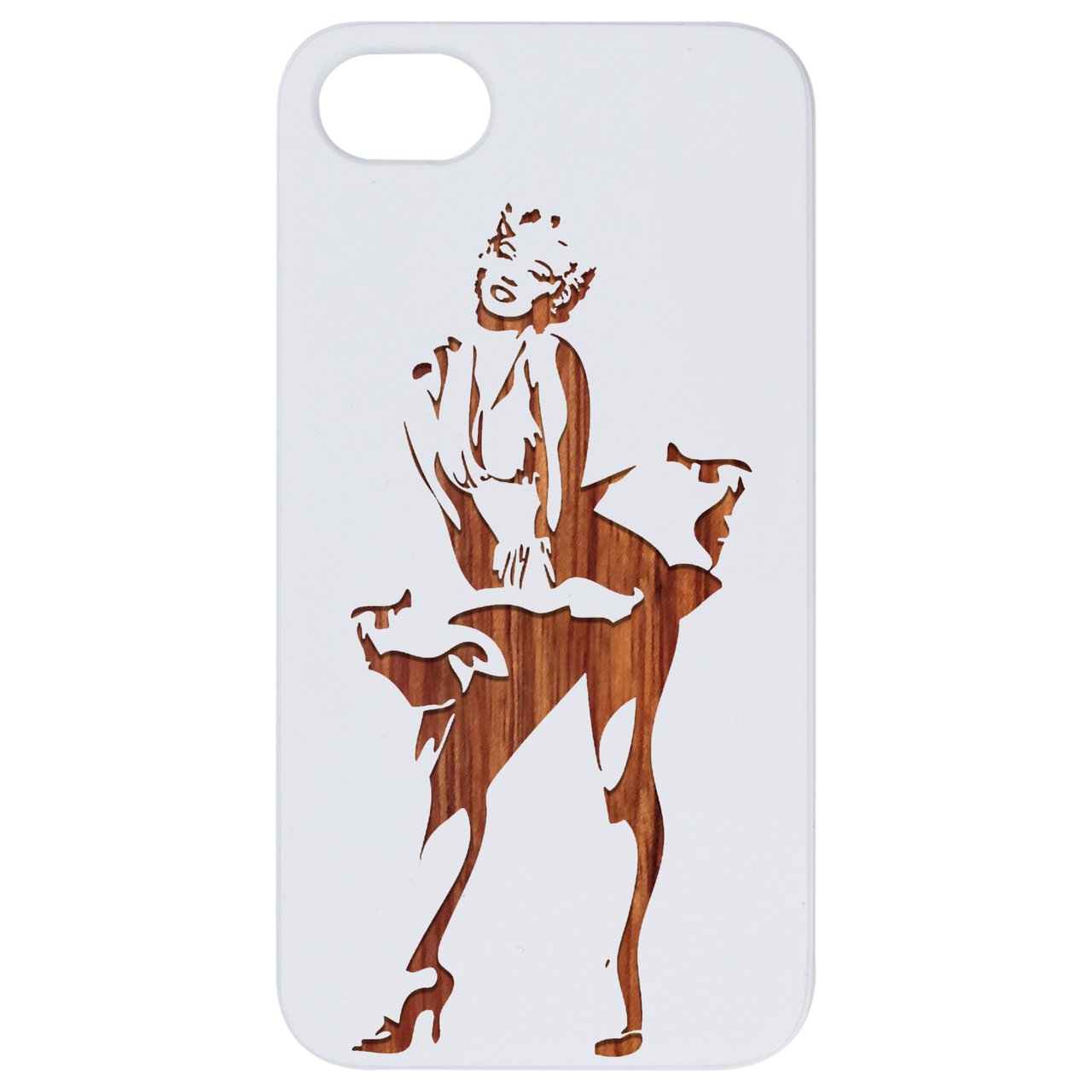 Marilyn Monroe 2 Engraved wooden phone case featuring intricate design and durable construction.